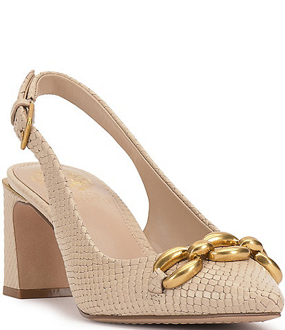 Vince Camuto Hamden Snake Print Leather Chain Link Slingback Pumps