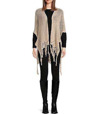 Vince Camuto Heart Knit Topper With Fringe
