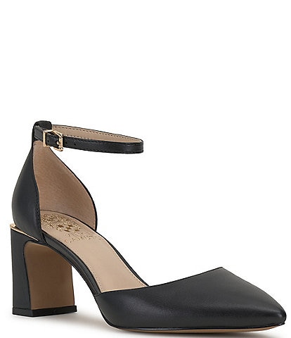 Vince Camuto Hendriy Leather Ankle Strap Block Heel Pumps