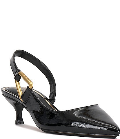 Vince Camuto Inari Crinkle Patent Leather Slingback Kitten Heel Pumps