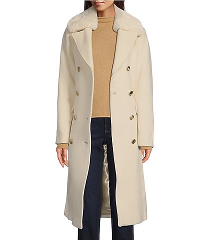 Vince Camuto Kara Faux Fur Collared Double Breasted Walker Coat