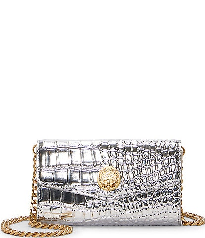 Vince Camuto Kisho Silver Metallic Croco Wallet on Chain Crossbody Bag