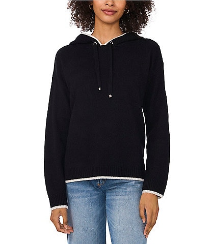 Vince Camuto Knit Crew Neck Long Sleeve Contrast Trim Hoodie