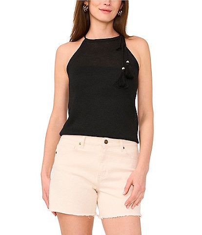 Vince Camuto Knit Halter Tie Neck Tassel Tank