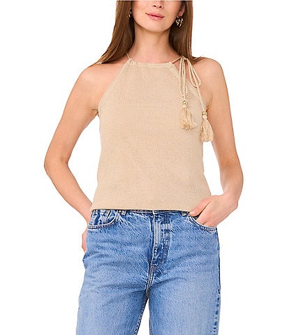 Vince Camuto Knit Halter Tie Neck Tassel Tank