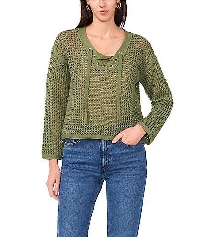 Vince Camuto Knit V-Neck Long Sleeve Tie Front Sweater