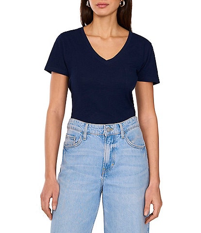 Vince Camuto Knit V Neck Short Sleeve Front Pocket Tee