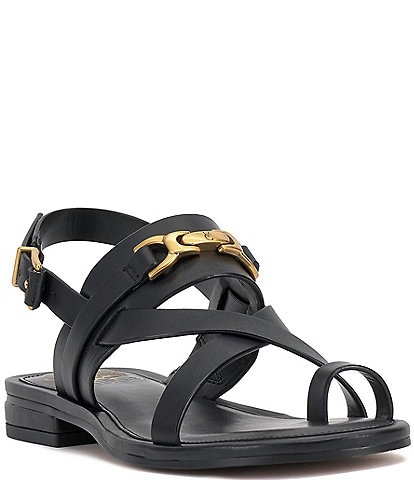 Vince Camuto Lenni Toe Loop Leather Strappy Hardware Flat Sandals
