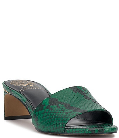 Vince Camuto Linanna Snake Print Leather Banded Block Heel Slide Sandals
