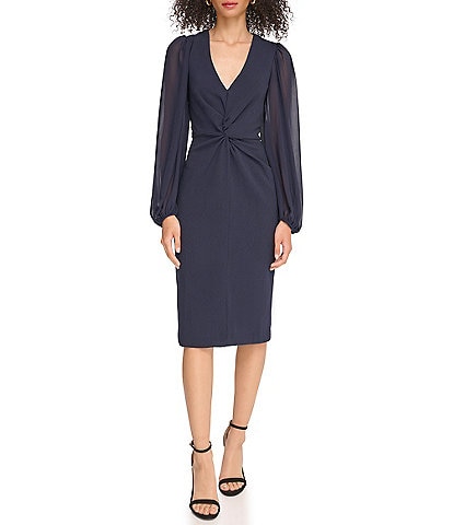 Vince Camuto Long Sleeve Front Twisted Chiffon Dress