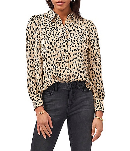 Vince Camuto Long Sleeve Leopard Print Button Front Blouse