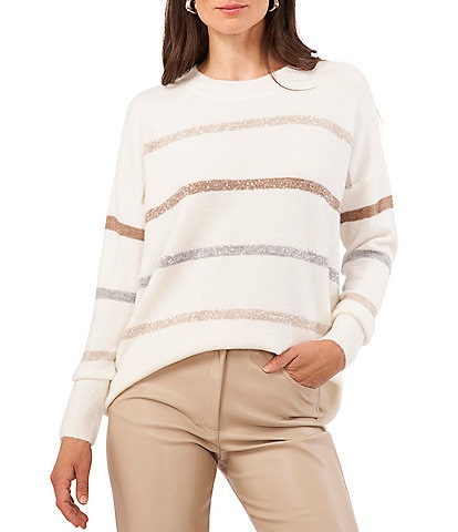 Vince Camuto Long Sleeve Lurex Stripe Sweater