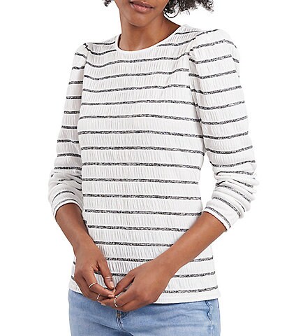 Vince Camuto Long Sleeve Puff Shoulder Stripe Top