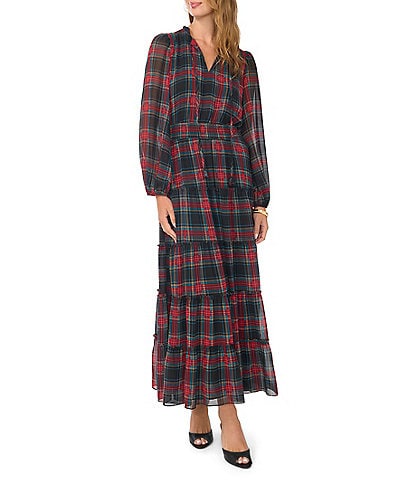 Vince Camuto Long Sleeve Tiered Ruffle Maxi Dress