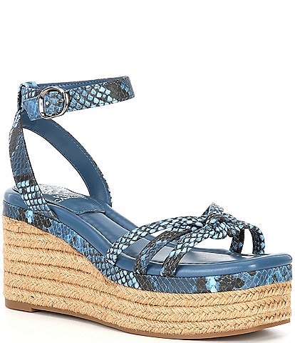 Vince Camuto Loressa Snake Print Leather Knotted Espadrille Wedge Sandals