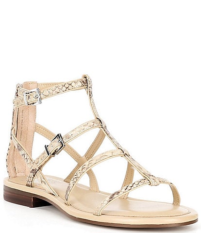 Vince Camuto Luana Snake Print Leather Flat Gladiator Sandals