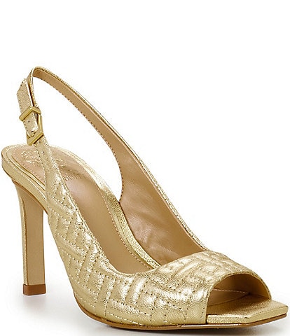 Vince Camuto Lyndon Quilted Metallic Leather Peep Toe Slingback Sandals