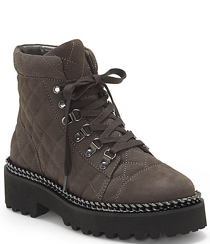 Vince Camuto Maissa Quilted Suede Chain Detail Chunky Lug Sole Hiker Boots
