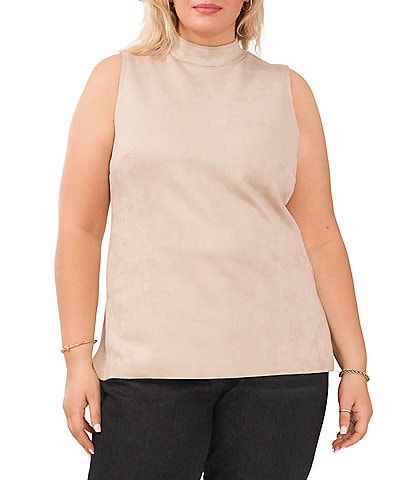 Vince Camuto Mock Neck Sleeveless Suede Blouse