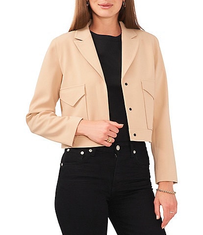 Vince Camuto Notch Lapel Long Sleeve Button Front Cropped Blazer