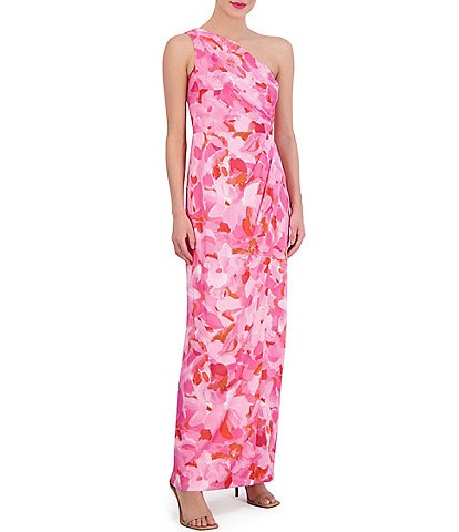 Vince Camuto One Shoulder Sleeveless Floral Maxi Sheath Dress