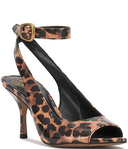 Vince Camuto Pavles Leopard Print Crinkle Patent Ankle Strap Dress Sandals