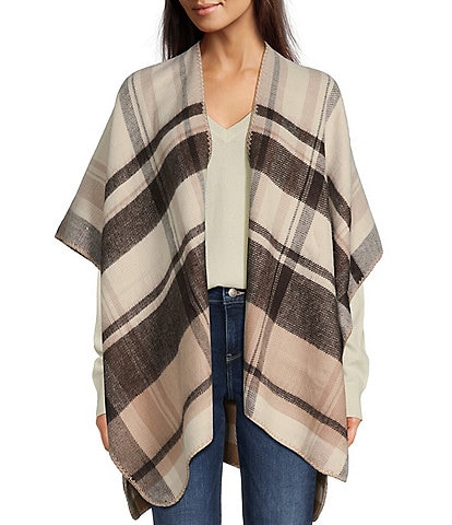 Vince Camuto Plaid Reversible Whipstitch Topper