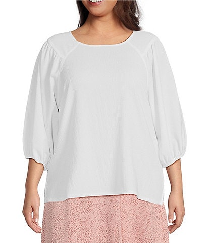 Vince Camuto Plus Size 3/4 Sleeve Crew Neck Textured Blouse