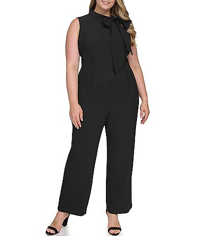 Vince Camuto Plus Size Bow Tie Halter Neck Sleeveless Stretch Crepe Jumpsuit