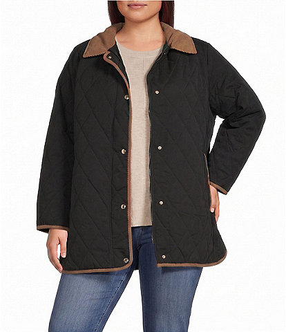 Vince Camuto Plus Size Diamond Quilt Point Collar Corduroy Border Trim Barn Style Jacket