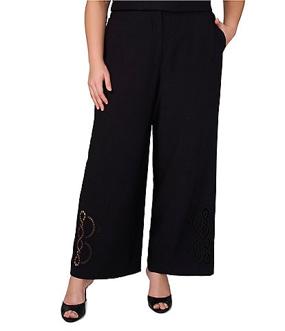 Vince Camuto Plus Size Embroidered Cutout Wide Leg Pants