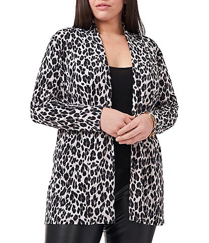 Vince Camuto Plus Size Foldback Front Long Sleeve Elegant Leopard Statement Cardigan