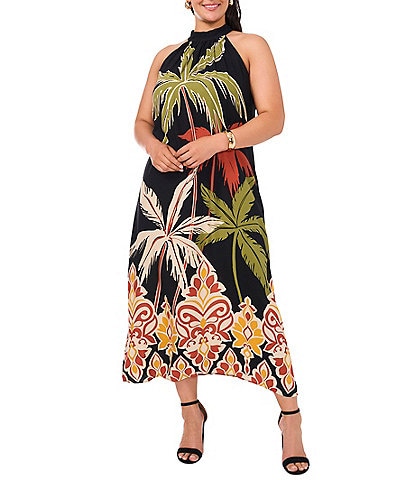 Vince Camuto Plus Size Halter Neck Sleeveless Floral Dress
