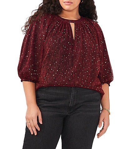 Vince Camuto Plus Size Keyhole Neck 3/4 Sleeve Blouse