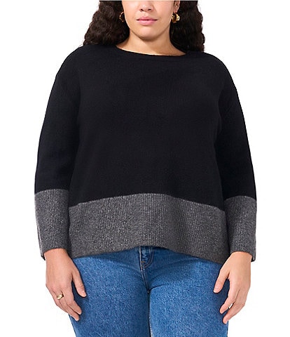 Vince Camuto Plus Size Knit Color Block Crew Neck Long Sleeve Sweater