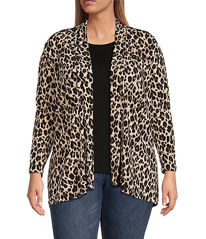 Vince Camuto Plus Size Knit Leopard Drape Cardigan