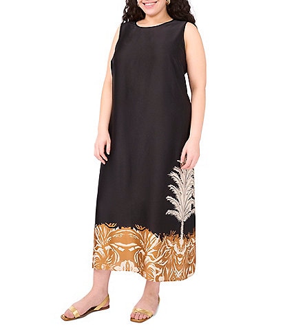 Vince Camuto Plus Size Printed Crew Neckline Sleeveless Shift Maxi Dress