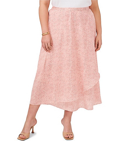 Vince Camuto Plus Size Raining Dots Print High-Low Hem Faux Wrap Woven Yoryu Midi Skirt