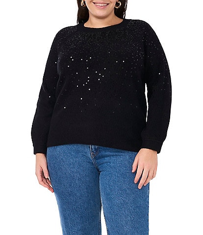 Vince Camuto Plus Size Sequin Round Neck Long Sleeve Sweater