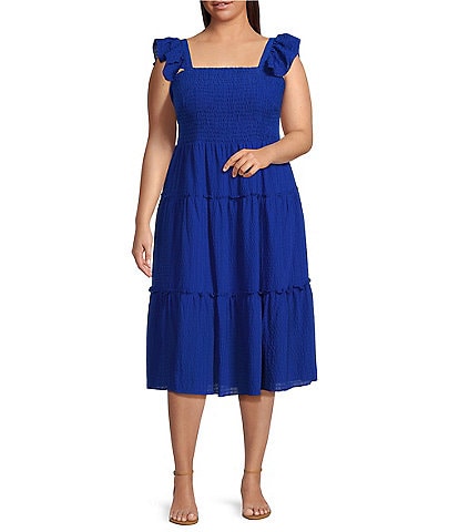 Vince Camuto Plus Size Square Neck Sleeveless Midi Fit And Flare Dress
