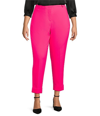 Plus Size Pink Stretch Ankle Pant Plus Size Suits For Womens Office wear