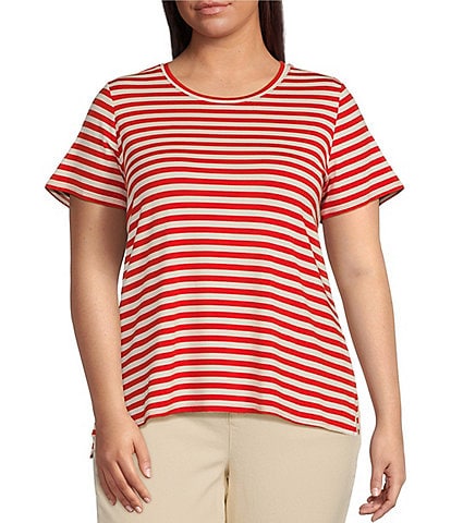 Vince Camuto Plus Size Striped Short Sleeve Crew Neck Tee Shirt