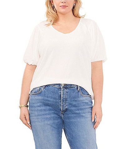 Vince Camuto Plus Size V-Neck Short Puffed Sleeve Blouse