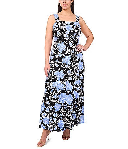 Vince Camuto Plus Size Woven Paisley Print Square Neck Sleeveless Fit and Flare Maxi Dress