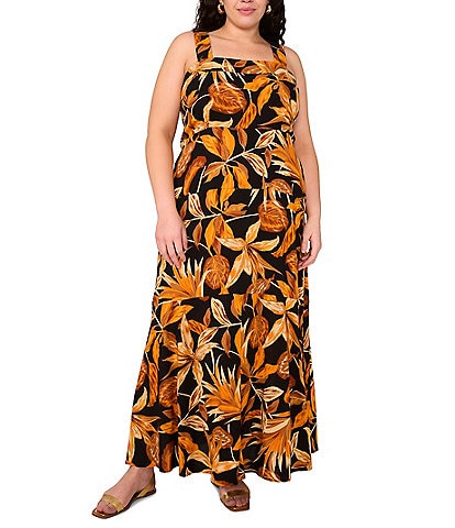 Vince Camuto Plus Size Woven Printed Square Neck Sleeveless Tiered Maxi Dress