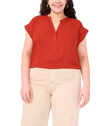 Vince Camuto Plus Size Woven V-Neck Short Sleeve Blouse