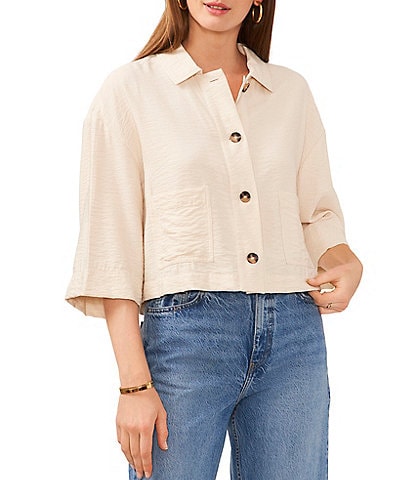 Vince Camuto Point Collar 3/4 Sleeve Button Front Blouse