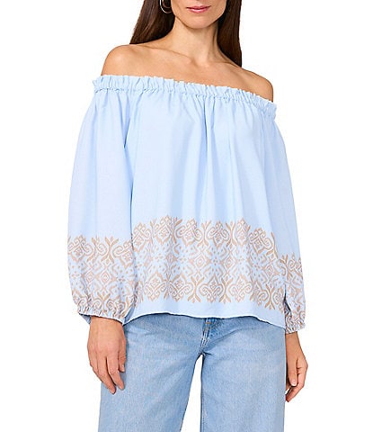 Vince Camuto Printed Off-The-Shoulder Long Sleeve Blouse
