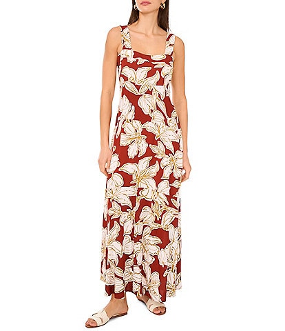 Vince Camuto Printed Square Neck Sleeveless Shift Maxi Dress