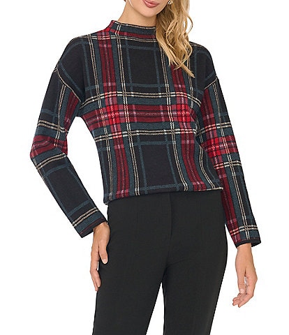 Vince Camuto Pullover Plaid Knit Mock Neck Sweater